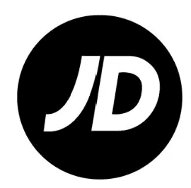 JD Sports logo featuring white italicized letters JD inside a solid black circular background.